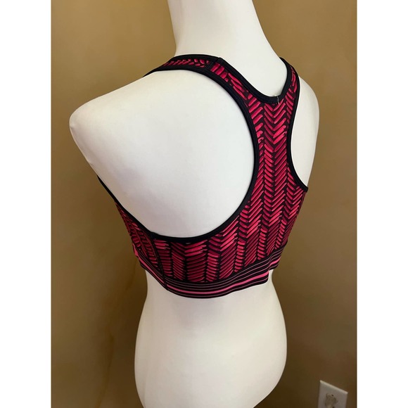 Under Armour sports bra pink and black hatched patterned racer back Size L - Picture 4 of 10